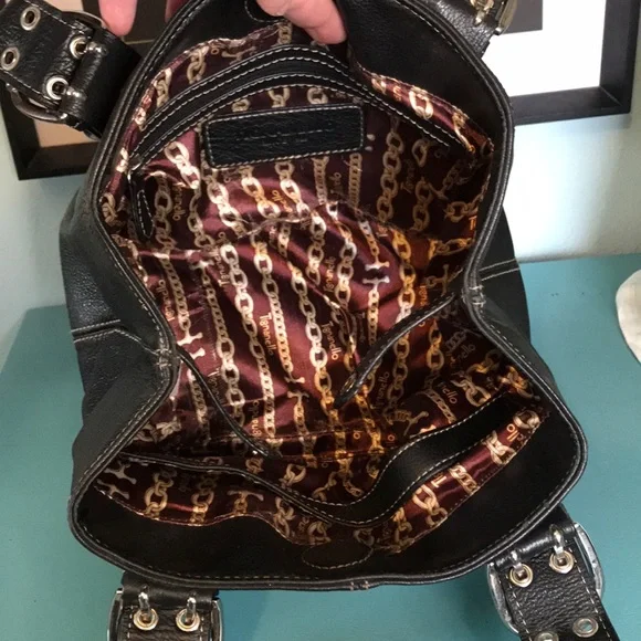 Tignanello black leather square two handle satchel purse - Picture 8 of 15